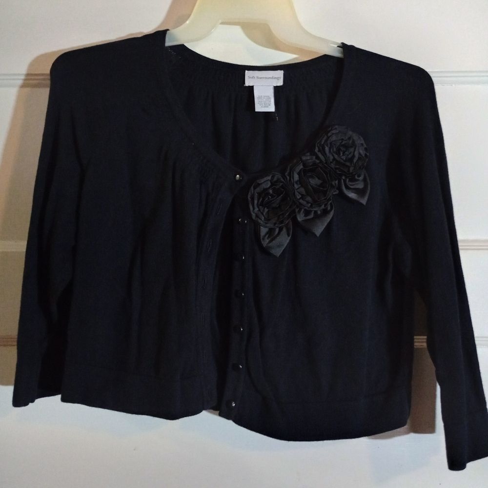 Soft surroundings XL women's crop jacket with floral front
